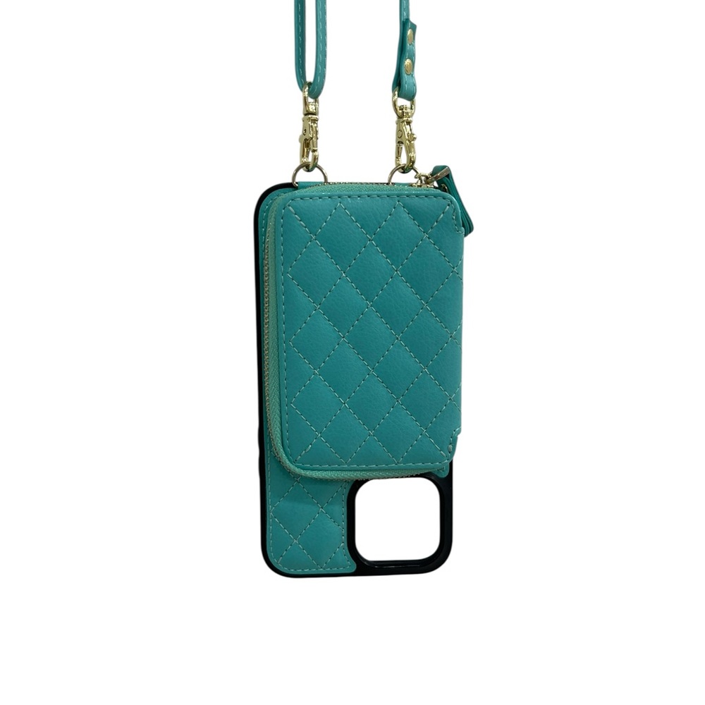 Teal Crossbody Phone Bag with Gold Accents, Fits iPhone 13 Wallet Case